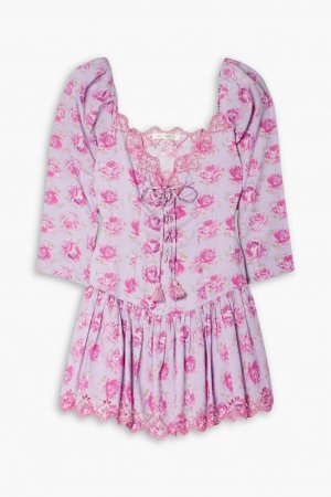 Платье мини Deeba из английской бродери с цветочным принтом и кисточками Loveshackfancy, сирень LoveShackFancy