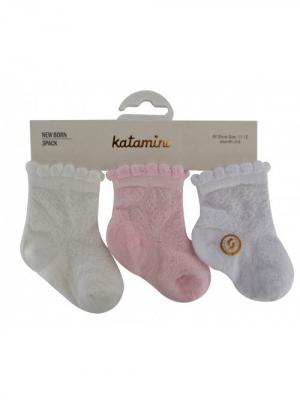 Носки, 3 пары Katamino. Цвет: белый, розовый, кремовый