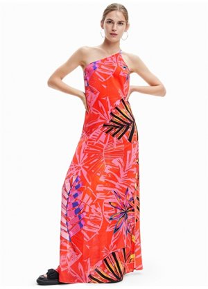 Оранжевое женское длинное пляжное платье Desigual