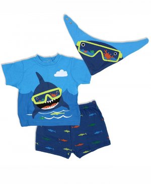 Шорты с изображением акулы для маленьких мальчиков, футболка и нагрудник, комплект из 3 предметов , мультиколор Lily & Jack