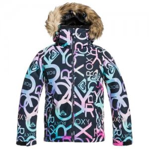 Куртка Сноубордическая Детская Jet Ski Girls True Black Macha (Возраст:8) Roxy. Цвет: черный/голубой/розовый