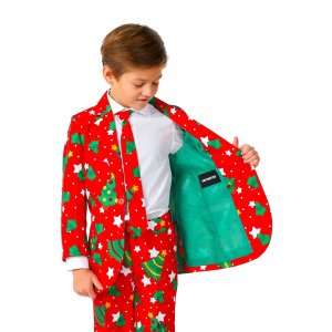 Комплект костюма Рождественская елка красного цвета с курткой, брюками и галстуком для мальчиков 4–16 лет Suitmeister