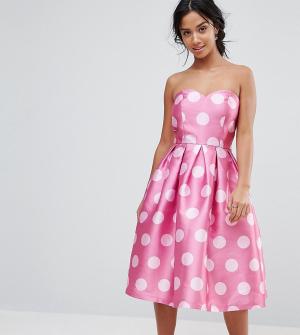Структурированное платье-бандо миди в горошек -Розовый Chi London Petite