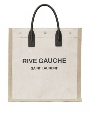 Большая сумка-тоут из льна и кожи Rive Gauche North/South , цвет White Saint Laurent