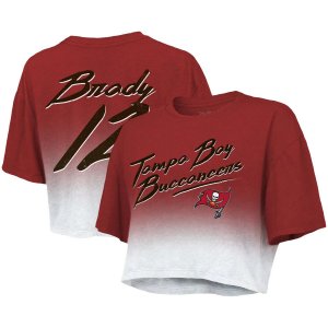 Женская укороченная футболка с именем и номером игрока Threads Tom Brady красно-белого цвета Tampa Bay Buccaneers Majestic