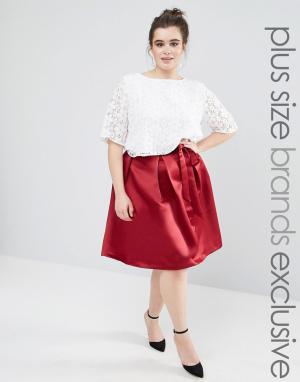 Сатиновая юбка миди с бантиком Duchess Closet Plus. Цвет: красный
