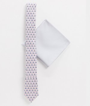 Набор из розового галстука с цветочным принтом и серого платка паше -Серый ASOS DESIGN