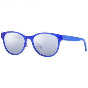 Солнцезащитные очки UNITED COLORS OF BENETTON, кошачий глаз, оправа: пластик, ударопрочные, с защитой от УФ, зеркальные, для женщин, синий Benetton. Цвет: синий