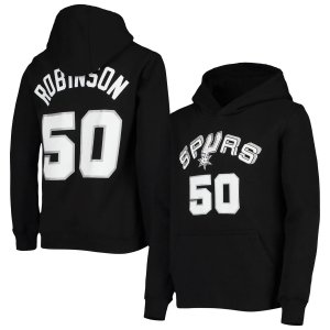 Молодежный пуловер с капюшоном Mitchell & Ness David Robinson, черный San Antonio Spurs из твердой древесины, классический именем и номером Unbranded