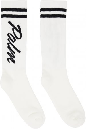 Белые носки в полоску с логотипом Palm Angels