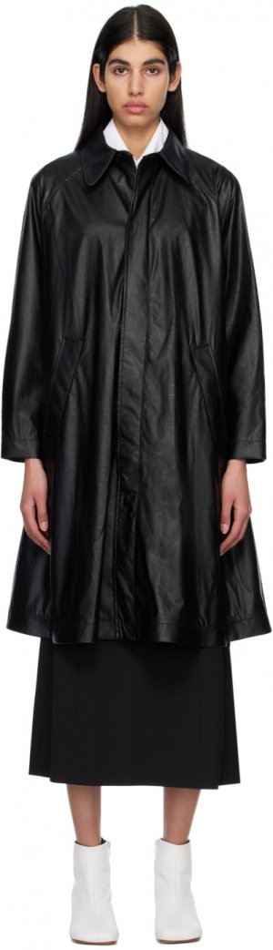 Черное пальто трапециевидной формы из искусственной кожи MM6 Maison Margiela