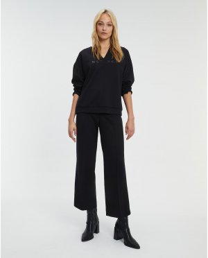 Женские широкие трикотажные брюки со средней посадкой , черный Paz Torras. Цвет: черный