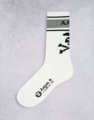 Белые носки с принтом перекрещенных костей и логотипом AAPE By A Bathing Ape-Белый APE®