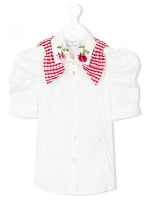 Декорированная рубашка с клетчатыми бантами Monnalisa. Цвет: белый