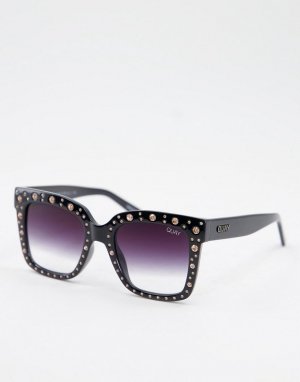 Черные солнцезащитные очки с оправой «кошачий глаз» и отделкой розовыми камнями Quay-Черный цвет Quay Eyewear Australia
