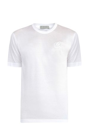Однотонная футболка из тонкого хлопкового джерси с вышивкой CORTIGIANI. Цвет: белый