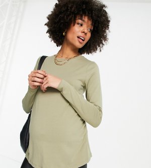 Облегающий лонгслив из органического хлопка цвета хаки ASOS DESIGN Maternity-Зеленый цвет Maternity