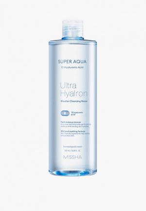 Мицеллярная вода Missha Super Aqua Ultra Hyalron, с гиалуроновой кислотой, 500 мл. Цвет: прозрачный