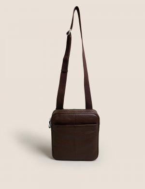 Кожаная сумка через плечо , коричневый Marks & Spencer