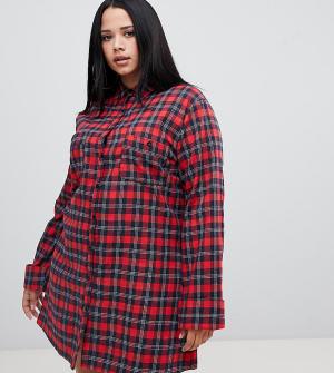 Shirt dress in red check PrettyLittleThing Plus. Цвет: мульти
