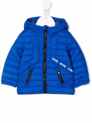 Стеганая куртка на молнии с логотипом Diesel Kids. Цвет: синий