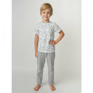 Пижама КотМарКот, размер 110, серый, белый Котмаркот. Цвет: белый/голубой/серый