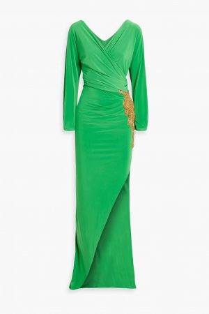 Украшенное платье из атласного джерси со сборками, зеленый Rhea Costa
