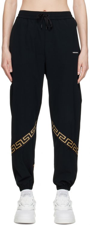 Черные брюки для отдыха с каймой Greca Versace Underwear