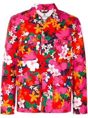 Джинсовая куртка с цветочным рисунком AMI Paris. Цвет: разноцветный