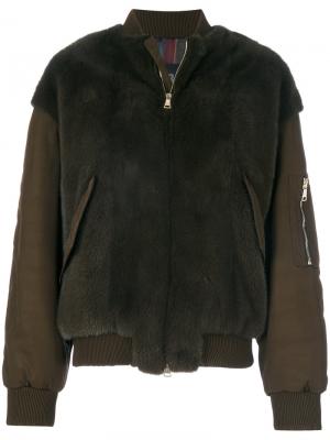 Куртка-бомбер с меховыми вставками 23 Out Of Rules. Цвет: зелёный