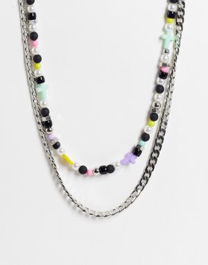 Разноцветное ожерелье с искусственным жемчугом и бусинами -Разноцветный Bershka