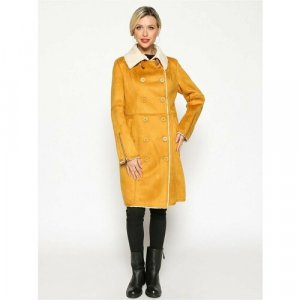 Пальто , размер 50, белый, желтый Prima Woman. Цвет: желтый/белый