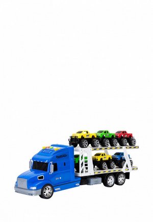 Набор игровой Givito Игрушечные машинки серии Мой город (Автовоз - тягач 50 см, со светом и звуком, синий. 6 машин пикапов). Цвет: разноцветный