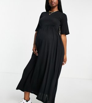 Черное платье миди с завязкой на талии -Черный цвет River Island Maternity
