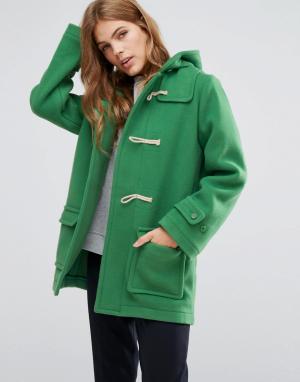 Пальто-дафлкот с капюшоном и пуговицам моржовый клык YMC. Цвет: зеленый