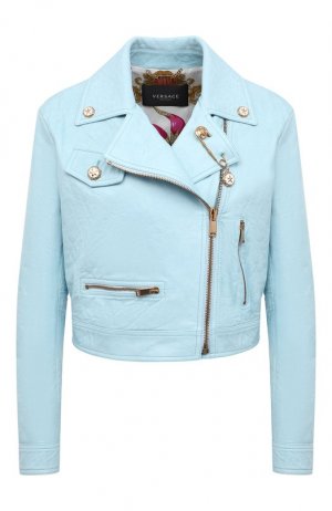 Кожаная куртка Versace. Цвет: голубой