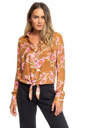 Женская Рубашка С Длинным Рукавом Suburb Vibes Roxy. Цвет: коричневый