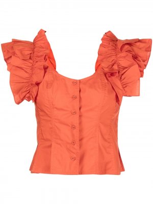 Блузка с оборками на рукавах Ulla Johnson. Цвет: красный
