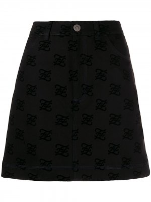 Фактурная мини-юбка с логотипом Fendi. Цвет: черный