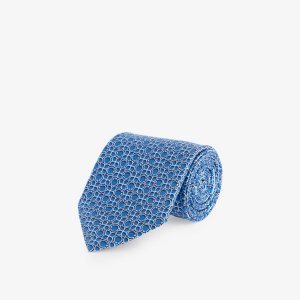 Шелковый галстук Totem с широкими лезвиями и геометричным принтом , синий Ferragamo