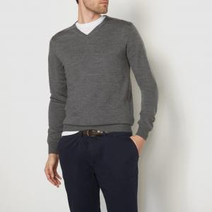Пуловер с V-образным вырезом из шерсти мериноса R essentiel. Цвет: красно-фиолетовый,серый меланж,темно-синий