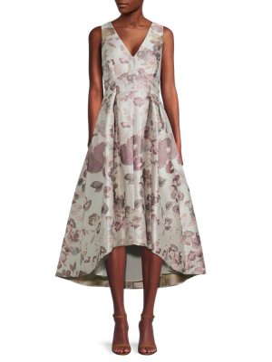 Расклешенное платье с металлизированным цветочным принтом , цвет Ivory Multi Eliza J