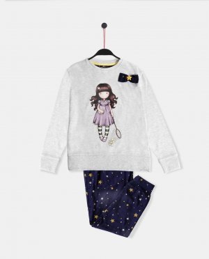 Пижама для девочки с длинными рукавами и длинные брюки манжетами. , светло-серый Santoro