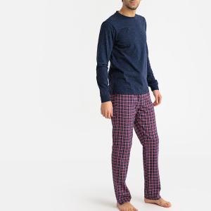 Пижама из футболки с длинными рукавами и брюк в клетку LA REDOUTE COLLECTIONS. Цвет: темно-синий/ красный