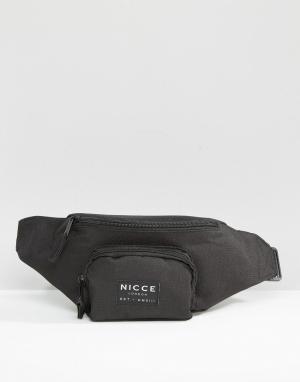 Черная кожаная сумка-кошелек на пояс Nicce London. Цвет: черный