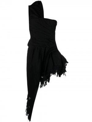 Джинсовое платье асимметричного кроя с бахромой Alexander Wang. Цвет: черный