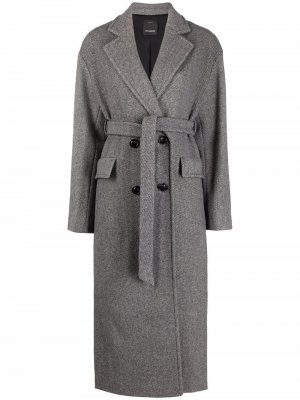 Двубортное пальто с поясом PINKO. Цвет: серый