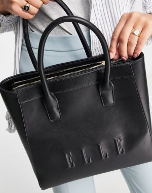 Черная сумка-тоут с длинным ремешком и ручкой сверху -Черный цвет Elle