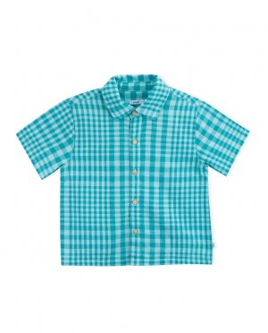 Рубашка с короткими рукавами для мальчика клетчатым принтом, бирюзовый KNOT