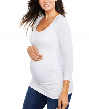 Роскошная футболка для беременных с рукавами 3/4 и рюшами сбоку A Pea in the Pod, белый